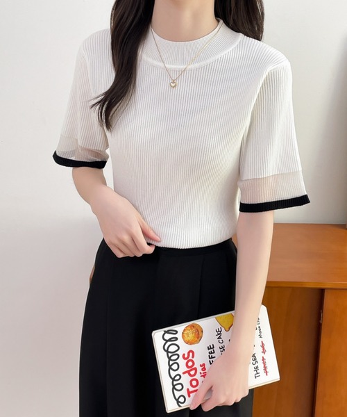 ABITOKYO(アビトーキョー)の「袖配色シアー切替リブニットトップス(ニット/セーター・レディース・ホワイト/ベージュ/ブラック/サックスブルー・M/L)」の18枚目の写真