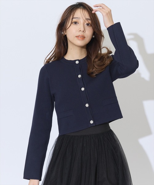 SWINGLE（スウィングル）の「ダブルジャガードビジューボタンニットジャケット（カーディガン/ボレロ・レディース・ネイビー/レッド/オフホワイト・FREE）」の2枚目の写真