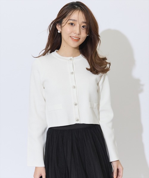 SWINGLE（スウィングル）の「ダブルジャガードビジューボタンニットジャケット（カーディガン/ボレロ・レディース・ネイビー/レッド/オフホワイト・FREE）」の9枚目の写真