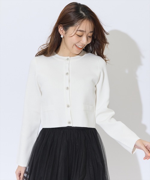 SWINGLE（スウィングル）の「ダブルジャガードビジューボタンニットジャケット（カーディガン/ボレロ・レディース・ネイビー/レッド/オフホワイト・FREE）」の10枚目の写真