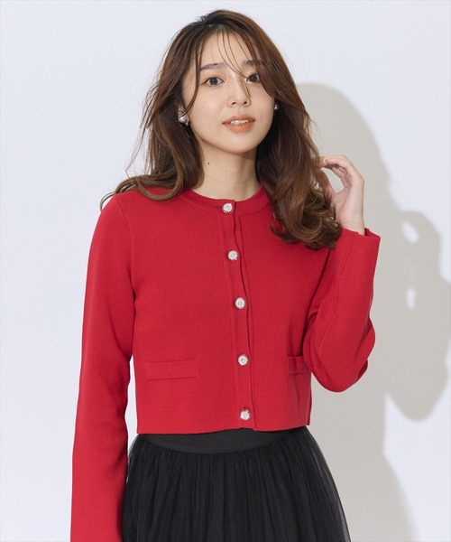 SWINGLE（スウィングル）の「ダブルジャガードビジューボタンニットジャケット（カーディガン/ボレロ・レディース・ネイビー/レッド/オフホワイト・FREE）」の13枚目の写真