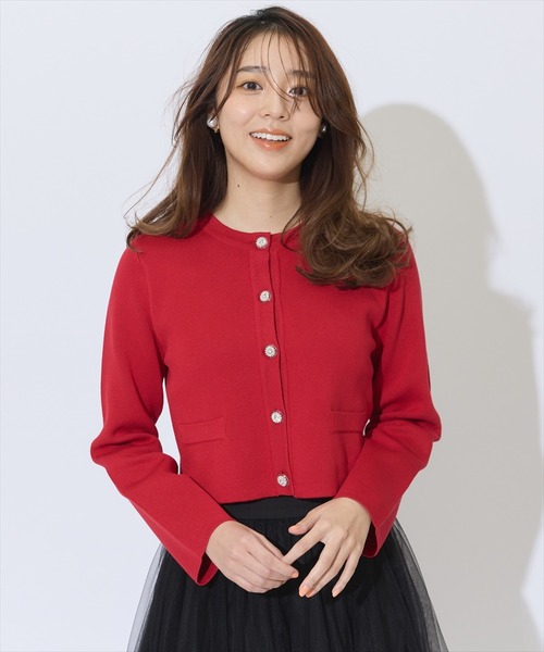 SWINGLE（スウィングル）の「ダブルジャガードビジューボタンニットジャケット（カーディガン/ボレロ・レディース・ネイビー/レッド/オフホワイト・FREE）」の14枚目の写真