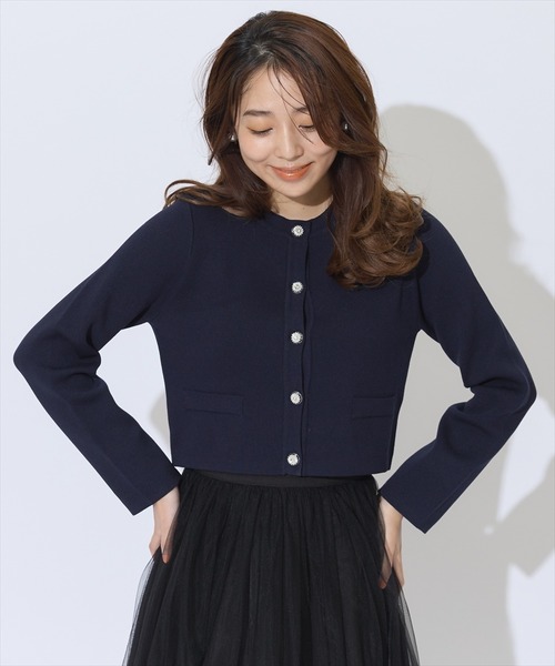 SWINGLE（スウィングル）の「ダブルジャガードビジューボタンニットジャケット（カーディガン/ボレロ・レディース・ネイビー/レッド/オフホワイト・FREE）」の19枚目の写真