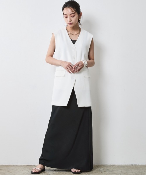 CHIC STYLE(シックスタイル)の「オーバーサイズベスト<大きいサイズ有>シックスタイル(ベスト・レディース・ブラック/オフホワイト・5L/4L/3L/LL/L/M)」の13枚目の写真