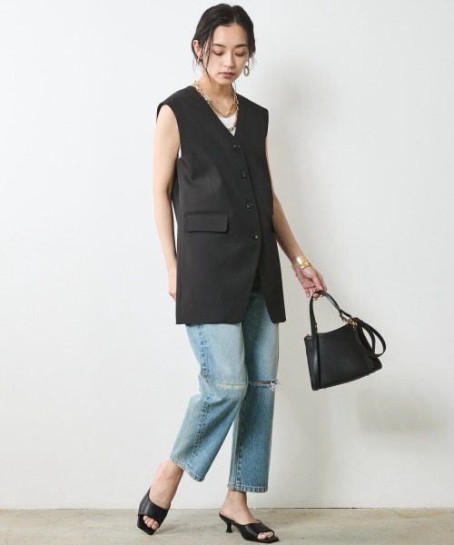 CHIC STYLE(シックスタイル)の「オーバーサイズベスト<大きいサイズ有>シックスタイル(ベスト・レディース・ブラック/オフホワイト・5L/4L/3L/LL/L/M)」の16枚目の写真