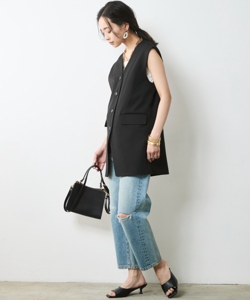 CHIC STYLE(シックスタイル)の「オーバーサイズベスト<大きいサイズ有>シックスタイル(ベスト・レディース・ブラック/オフホワイト・5L/4L/3L/LL/L/M)」の17枚目の写真