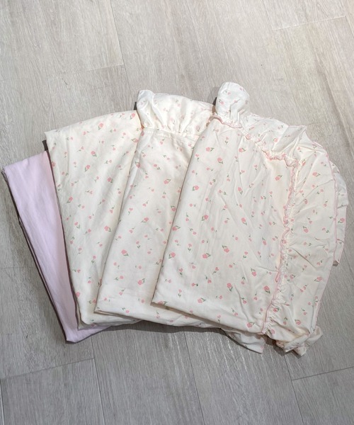 セール】花柄リボンパイピングフリルベッドカバー4点セット（寝具