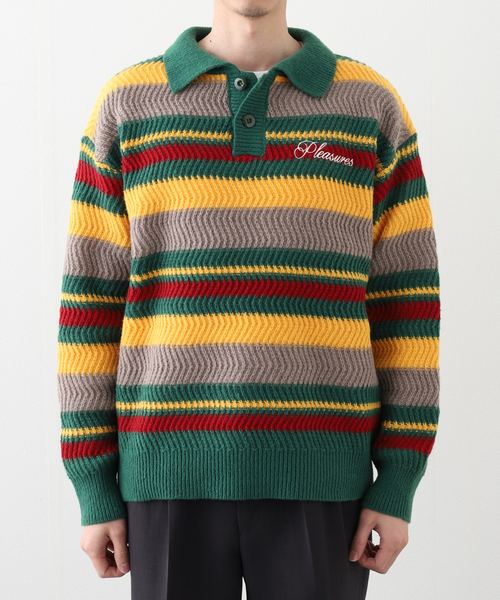 PLEASURES（プレジャー）の「【PLEASURES / プレジャーズ】 Cooper Polo sweater P25SP01 2（ニット/セーター・メンズ・グリーン・MEDIUM/LARGE）」の4枚目の写真