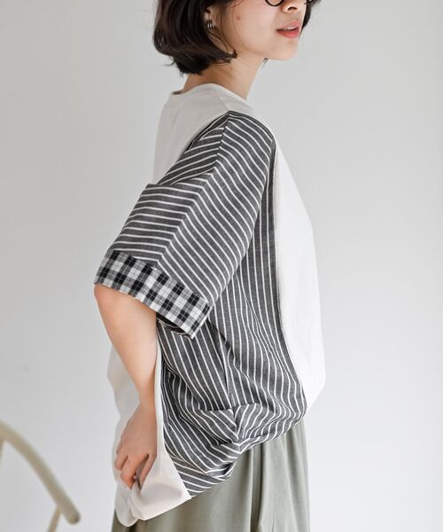 rps(アールピーエス)の「天竺サイド異素材切替ドレーププルオーバー(その他トップス・レディース・チャコールグレー/アイボリー・フリー)」の4枚目の写真