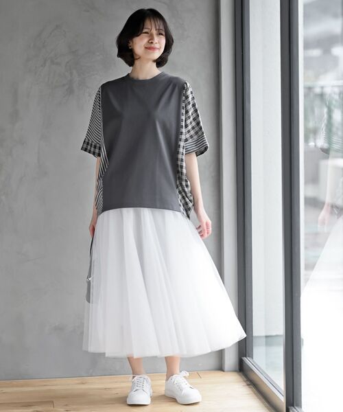 rps(アールピーエス)の「天竺サイド異素材切替ドレーププルオーバー(その他トップス・レディース・チャコールグレー/アイボリー・フリー)」の3枚目の写真