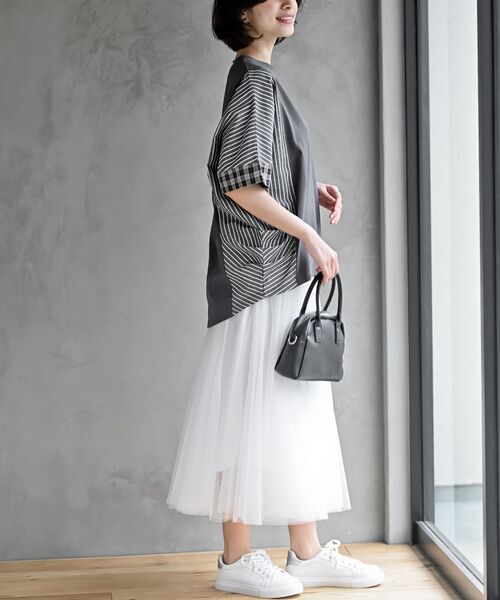 rps(アールピーエス)の「天竺サイド異素材切替ドレーププルオーバー(その他トップス・レディース・チャコールグレー/アイボリー・フリー)」の20枚目の写真