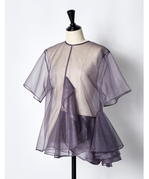 RUMCHE(ラムシェ)の「Moon Ruffle Sheer Tops / ムーンラッフルシアートップス(シャツ/ブラウス・レディース・ベージュ/ブラック/グレー・FREE)」の14枚目の写真