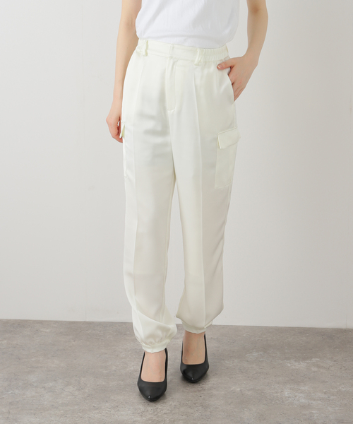 La TOTALITE（ラトータリテ）の「【洗える】サテンワークパンツ（スラックス・レディース・ホワイト/ネイビー/ピンク・36/38）」の2枚目の写真