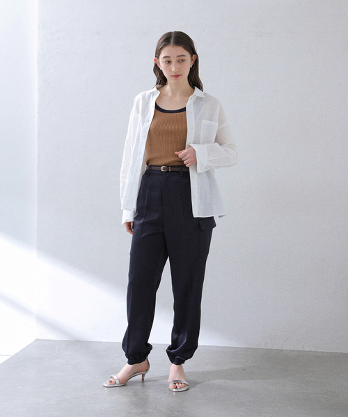 La TOTALITE（ラトータリテ）の「【洗える】サテンワークパンツ（スラックス・レディース・ホワイト/ネイビー/ピンク・36/38）」の4枚目の写真