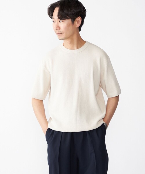 SHIPS(シップス)の「SHIPS:〈手洗い可能〉リネン バスケット ニット Tシャツ(ニット/セーター・メンズ・ライトブルー/ネイビー/クリーム/ナチュラル・SMALL/MEDIUM/LARGE/X-LARGE)」の3枚目の写真