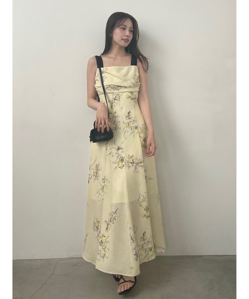 FRAYI.D 人気完売商品　ショルダーリボンフラワーワンピース 00サイズ】ショルダーリボンフラワーワンピース(マキシ・ロング