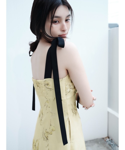 ショルダーリボンフラワーワンピース　ベージュ　01 XSサイズあり【ROBE de FLEURS/ローブドフルール】フラワー