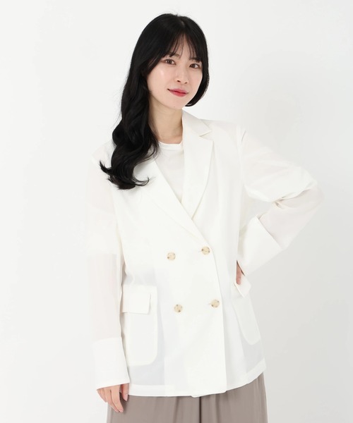 STRAWBERRY-FIELDS（ストロベリーフィールズ）の「リネンライクダブルジャケット（テーラードジャケット・レディース・オフホワイト/サンドベージュ/ブラック・2）」の7枚目の写真