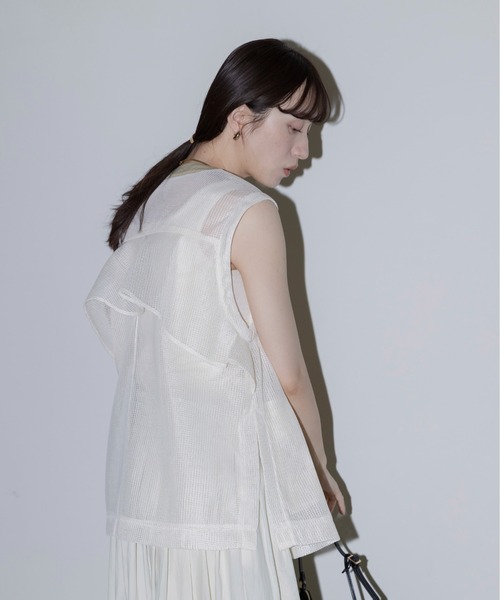 ベスト ジレ バックフリル アウトポケットメッシュベスト レディース Eimee Law ベスト ジレ バックフリル アウトポケットメッシュ