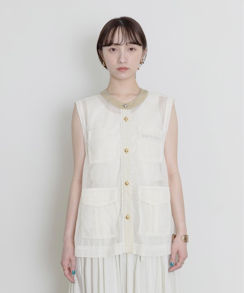 Eimee Law(エイミーロウ)の「バックフリル アウトポケットメッシュベスト(ベスト・レディース・アイボリー/ブラック・FREE)」の20枚目の写真