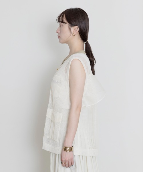 ベスト ジレ バックフリル アウトポケットメッシュベスト レディース Eimee Law ベスト ジレ バックフリル アウトポケットメッシュ