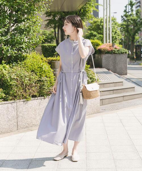 アーバンリサーチ　ウエストギャザーストライプワンピース　ブルーストライプ セール】ウエストギャザーストライプワンピース（ワンピース