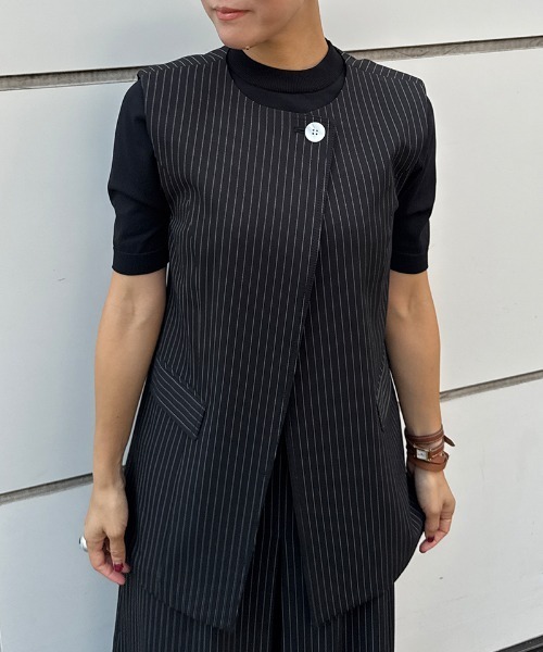 JENNE ジレ/ ブラック セール】ピンストライプモダンジレ（その他トップス）｜JENNE