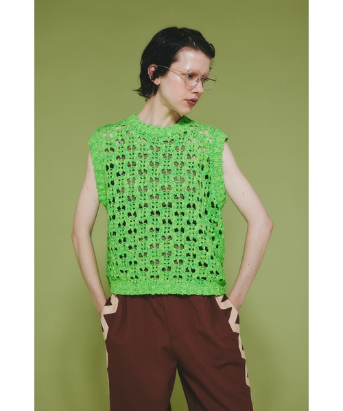HYKE メッシュニットベスト　フリーサイズ HYKE ハイク CROCHETED CROPPED SWEATER TOP メッシュコットン