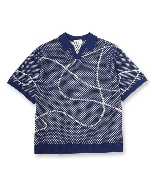 tk.TAKEO KIKUCHI（ティーケータケオキクチ）の「ラインアートニットポロ（ニット/セーター・メンズ・ネイビー/ホワイト/ブラック・01/02/03）」の4枚目の写真