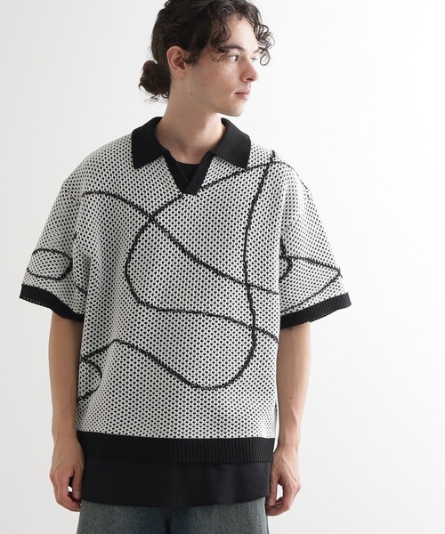 tk.TAKEO KIKUCHI（ティーケータケオキクチ）の「ラインアートニットポロ（ニット/セーター・メンズ・ネイビー/ホワイト/ブラック・01/02/03）」の5枚目の写真