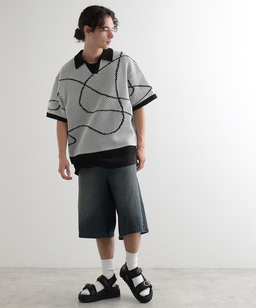 tk.TAKEO KIKUCHI（ティーケータケオキクチ）の「ラインアートニットポロ（ニット/セーター・メンズ・ネイビー/ホワイト/ブラック・01/02/03）」の6枚目の写真