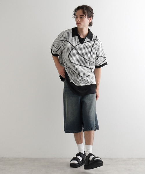 tk.TAKEO KIKUCHI（ティーケータケオキクチ）の「ラインアートニットポロ（ニット/セーター・メンズ・ネイビー/ホワイト/ブラック・01/02/03）」の7枚目の写真