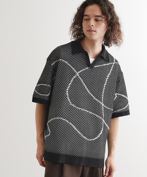 tk.TAKEO KIKUCHI（ティーケータケオキクチ）の「ラインアートニットポロ（ニット/セーター・メンズ・ネイビー/ホワイト/ブラック・01/02/03）」の9枚目の写真