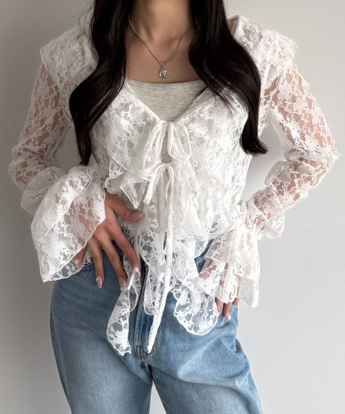 apres jour mignon（アプレジュールミニョン）の「カスケードフリルブラウス【ZOZOTOWN限定アイテム】（その他トップス・レディース・ブルー/ナチュラル/オフホワイト/ブラウン系その他/ダークブラウン/ブラック・X-LARGE/フリー）」の7枚目の写真