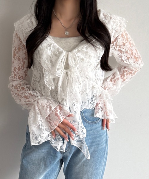 apres jour mignon（アプレジュールミニョン）の「カスケードフリルブラウス【ZOZOTOWN限定アイテム】（その他トップス・レディース・ブルー/ナチュラル/オフホワイト/ブラウン系その他/ダークブラウン/ブラック・X-LARGE/フリー）」の16枚目の写真