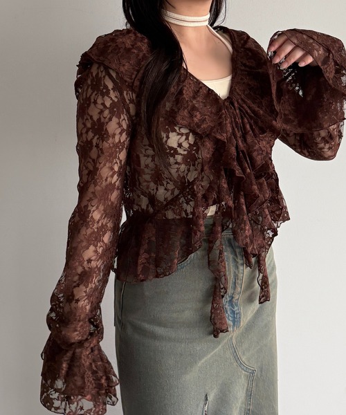 apres jour mignon（アプレジュールミニョン）の「カスケードフリルブラウス【ZOZOTOWN限定アイテム】（その他トップス・レディース・ブルー/ナチュラル/オフホワイト/ブラウン系その他/ダークブラウン/ブラック・X-LARGE/フリー）」の19枚目の写真