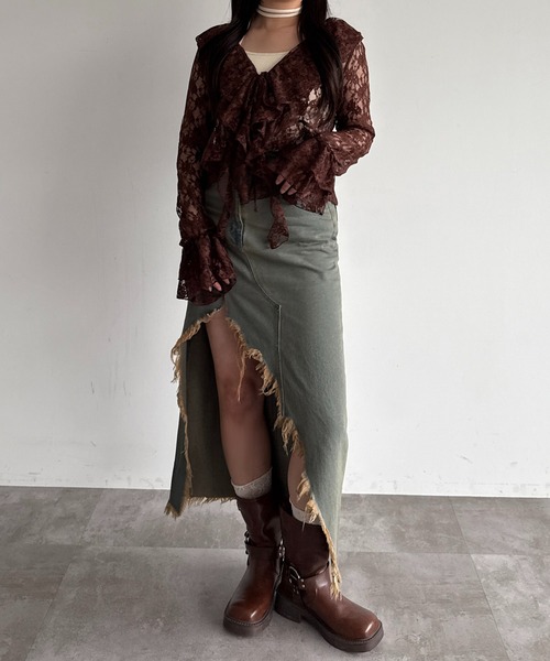 apres jour mignon（アプレジュールミニョン）の「カスケードフリルブラウス【ZOZOTOWN限定アイテム】（その他トップス・レディース・ブルー/ナチュラル/オフホワイト/ブラウン系その他/ダークブラウン/ブラック・X-LARGE/フリー）」の20枚目の写真