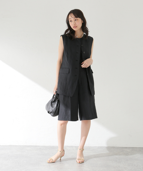 journal standard L'essage(ジャーナルスタンダードレサージュ)の「リネンキャンバスノーカラーベスト(その他アウター・レディース・ブラック/ベージュ・FREE)」の9枚目の写真