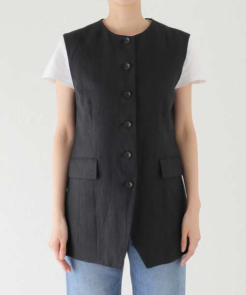 journal standard L'essage(ジャーナルスタンダードレサージュ)の「リネンキャンバスノーカラーベスト(その他アウター・レディース・ブラック/ベージュ・FREE)」の18枚目の写真