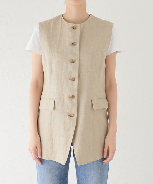 journal standard L'essage(ジャーナルスタンダードレサージュ)の「リネンキャンバスノーカラーベスト(その他アウター・レディース・ブラック/ベージュ・FREE)」の16枚目の写真