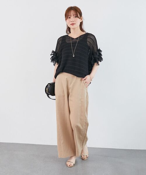 le.coeur blanc(ルクールブラン)の「《夏に向けた快適な1枚》麻ワイドクロップドパンツ(その他パンツ・レディース・ダークグレー/ベージュ/ブラウン/ブルー・38/36)」の7枚目の写真