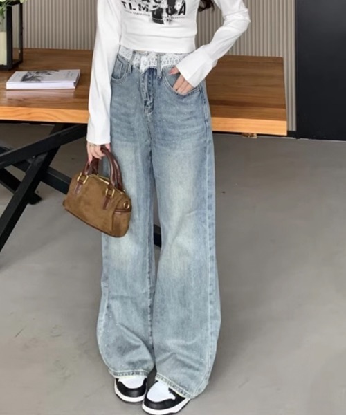 Miniministore（ミニミニストア）の「レースウエストデニムパンツビジューデニム（デニムパンツ・レディース・サックスブルー・S/M/L/XL）」の2枚目の写真