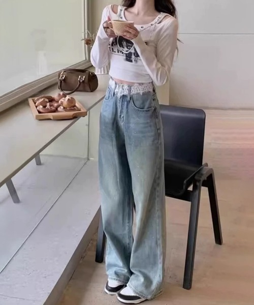 Miniministore（ミニミニストア）の「レースウエストデニムパンツビジューデニム（デニムパンツ・レディース・サックスブルー・S/M/L/XL）」の4枚目の写真