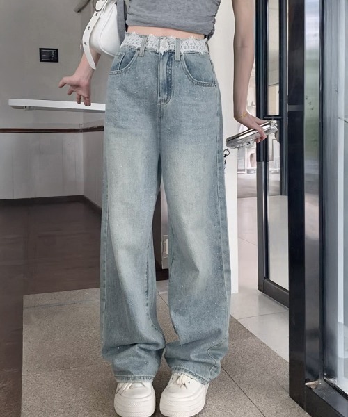 Miniministore（ミニミニストア）の「レースウエストデニムパンツビジューデニム（デニムパンツ・レディース・サックスブルー・S/M/L/XL）」の5枚目の写真