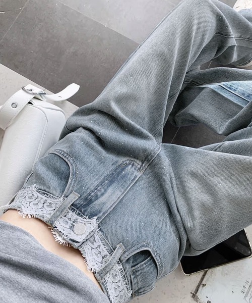 Miniministore（ミニミニストア）の「レースウエストデニムパンツビジューデニム（デニムパンツ・レディース・サックスブルー・S/M/L/XL）」の7枚目の写真