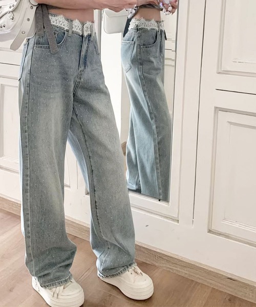 Miniministore（ミニミニストア）の「レースウエストデニムパンツビジューデニム（デニムパンツ・レディース・サックスブルー・S/M/L/XL）」の8枚目の写真