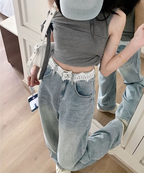 Miniministore（ミニミニストア）の「レースウエストデニムパンツビジューデニム（デニムパンツ・レディース・サックスブルー・S/M/L/XL）」の9枚目の写真