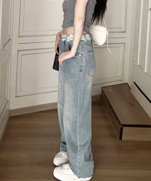 Miniministore（ミニミニストア）の「レースウエストデニムパンツビジューデニム（デニムパンツ・レディース・サックスブルー・S/M/L/XL）」の10枚目の写真