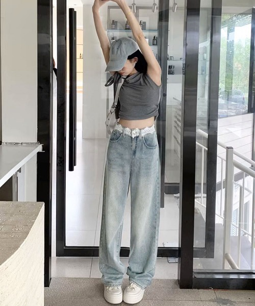 Miniministore（ミニミニストア）の「レースウエストデニムパンツビジューデニム（デニムパンツ・レディース・サックスブルー・S/M/L/XL）」の12枚目の写真