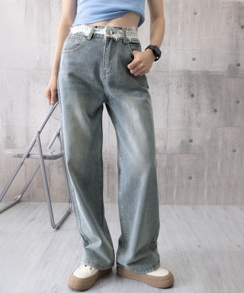 Miniministore（ミニミニストア）の「レースウエストデニムパンツビジューデニム（デニムパンツ・レディース・サックスブルー・S/M/L/XL）」の13枚目の写真